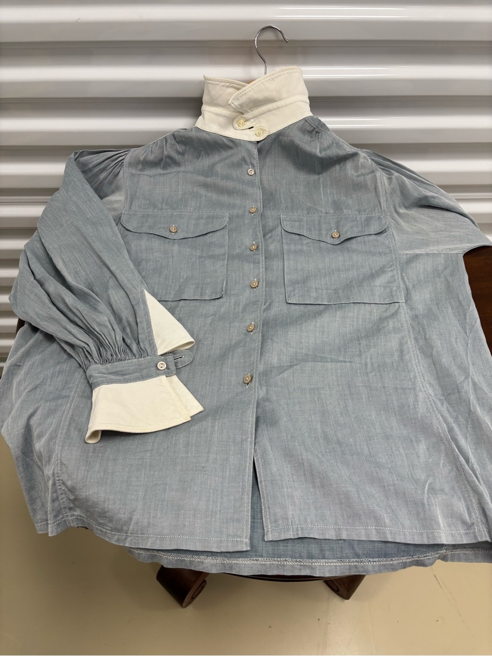 Escada Light Blue Shirt with Cream Collar & Cuffs